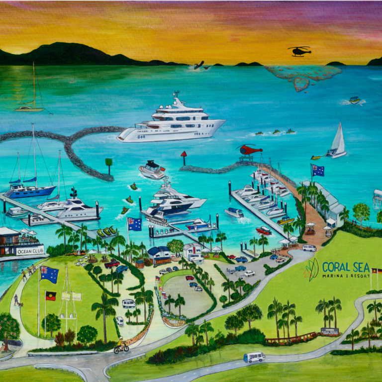 Painting of Coral Sea Marina Resort by Jacqui Henderson