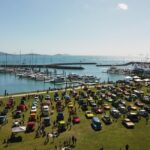 Aerial image of the Cruising Car Club Show and Shine event at Coral Sea Marina